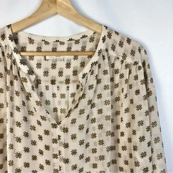 Ann Taylor LOFT White & Brown Star Anise Floral Long Sleeve Blouse S - Picture 3 of 3